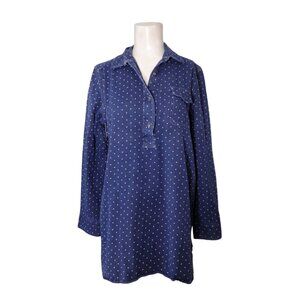 Ralph Lauren Jeans Co Soft Denim Popover Tunic Top M Vtg Blue Polka Dot Stretch